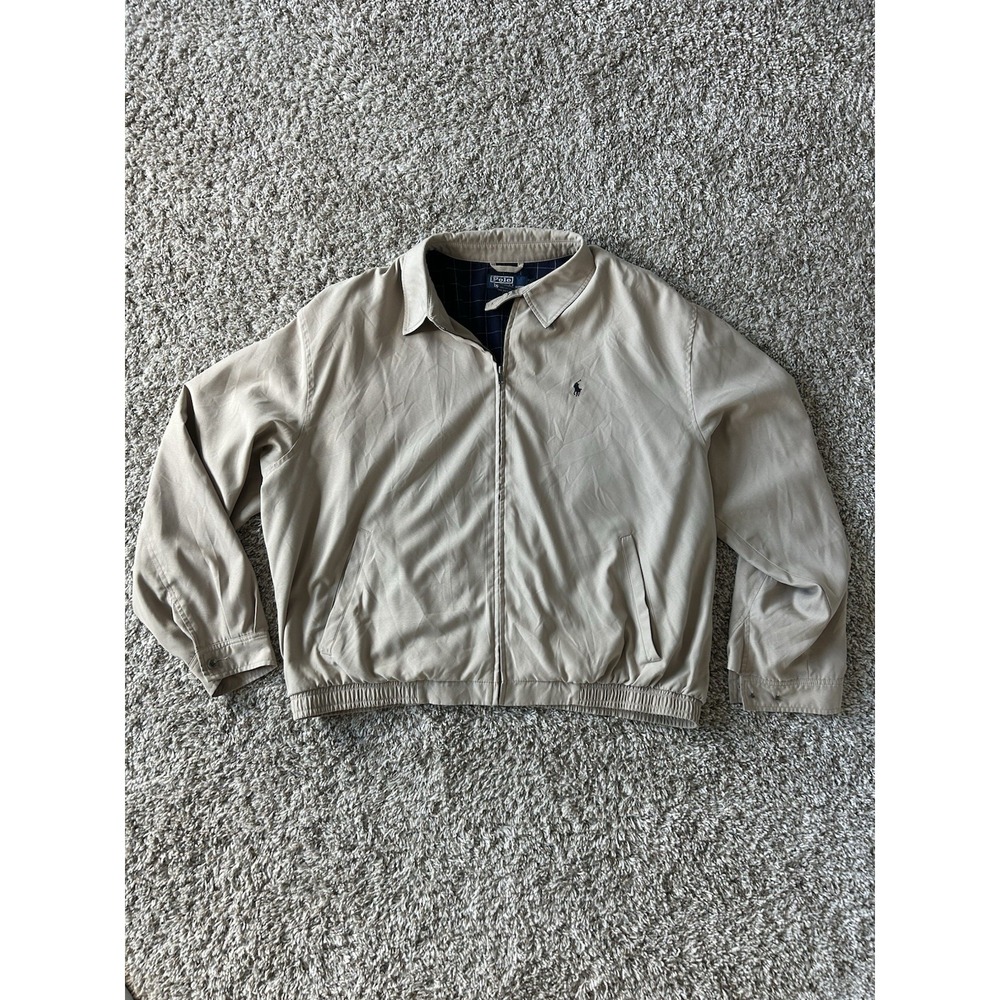 Vintage Polo Ralph Lauren Khaki Harrington Bomber Jacket Men's XXL Y2K Tan READ*